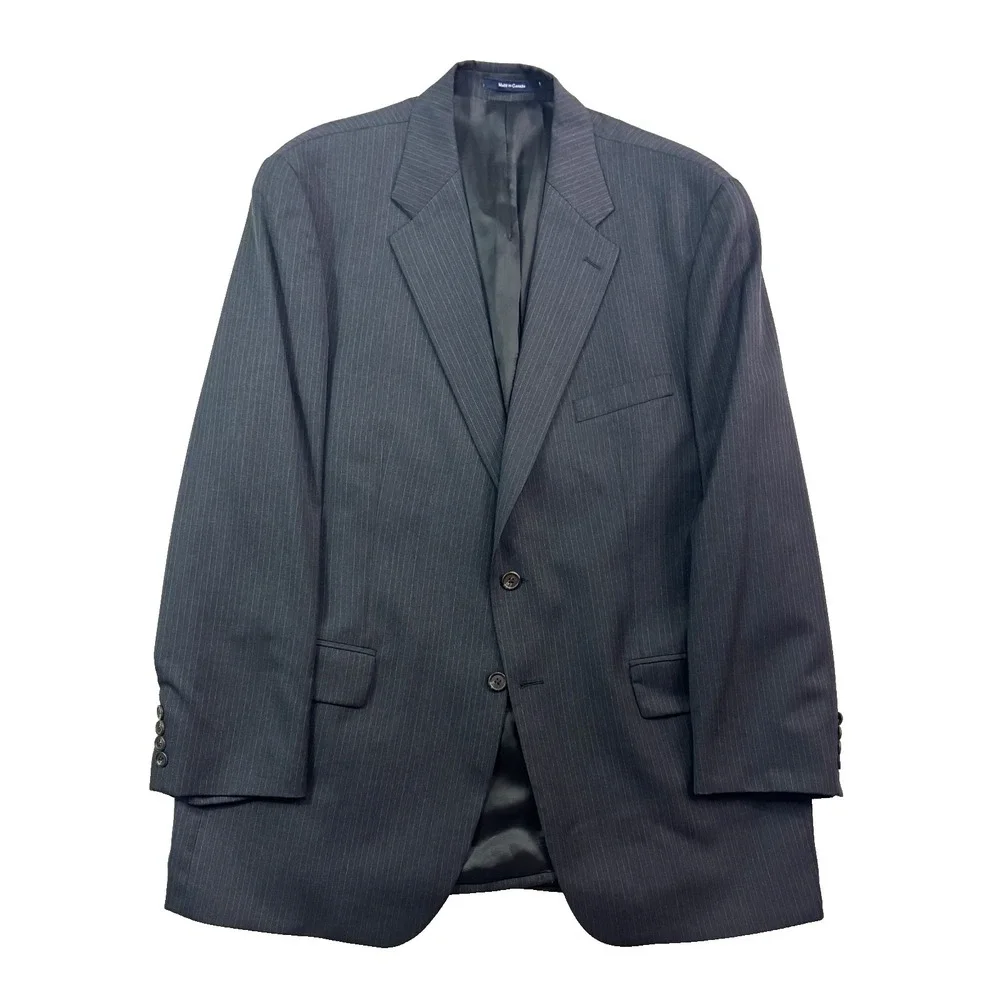 vtg Chaps Ralph Lauren 48L 40x30 Charcoal Pinstripe 2pc Pant Suit Pleated Cuffed